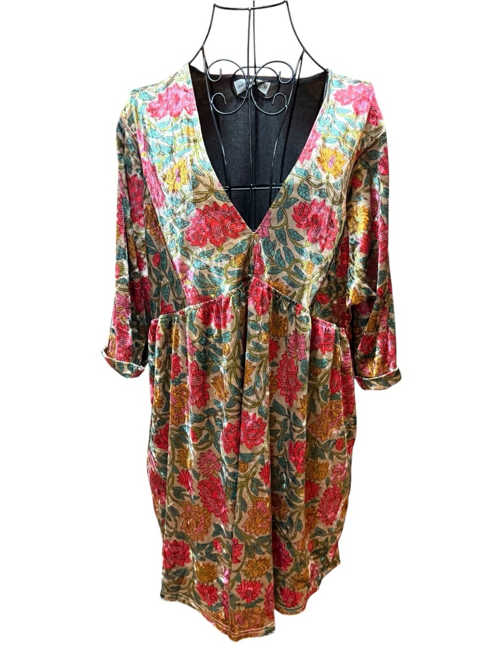 Natural Life Floral Velvet V-Neck Lounge Dress in Multicolor